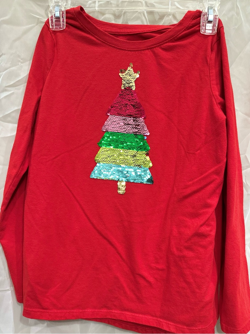Cat & Jack Red Long-Sleeve Color Changing Sequin Christmas Tree Tee